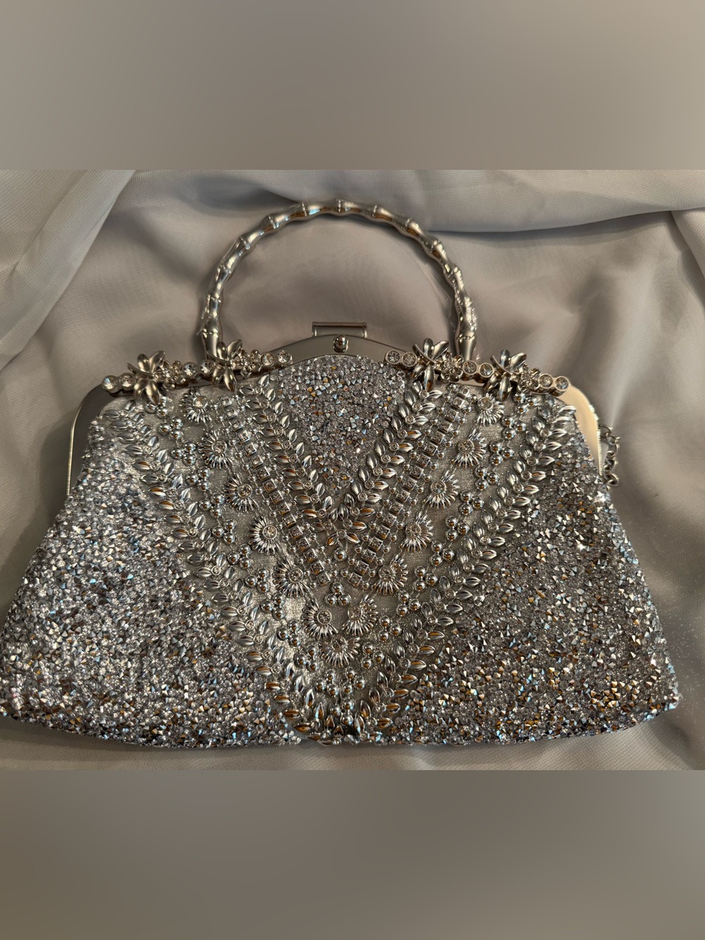 Silver Embellished Evening Bag